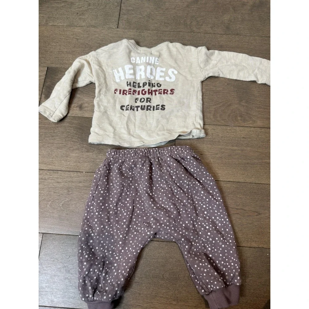Peek Outfit Set Shirt Pants Baby 6-12M Fire Dogs Dalmatian Graphic Polka Dot‎